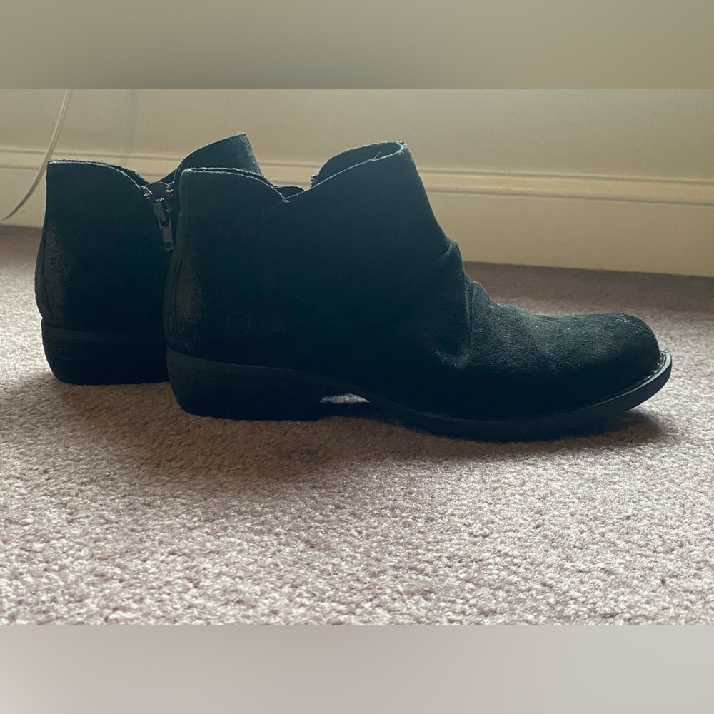 Black suede Born "worn look" low booties size 8